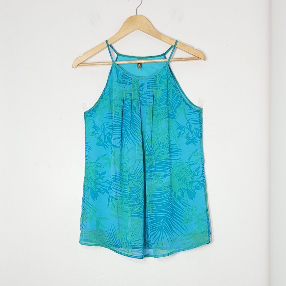 Thyme Maternity Teal & Green Floral Sleeveless Spaghetti Straps Tank Top Size XS